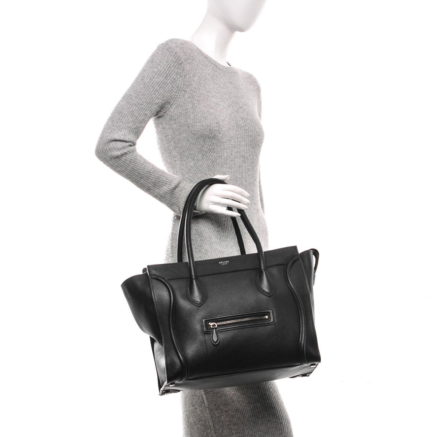 Celine Drummed Calfskin Shoulder Luggage Black 2 of 8