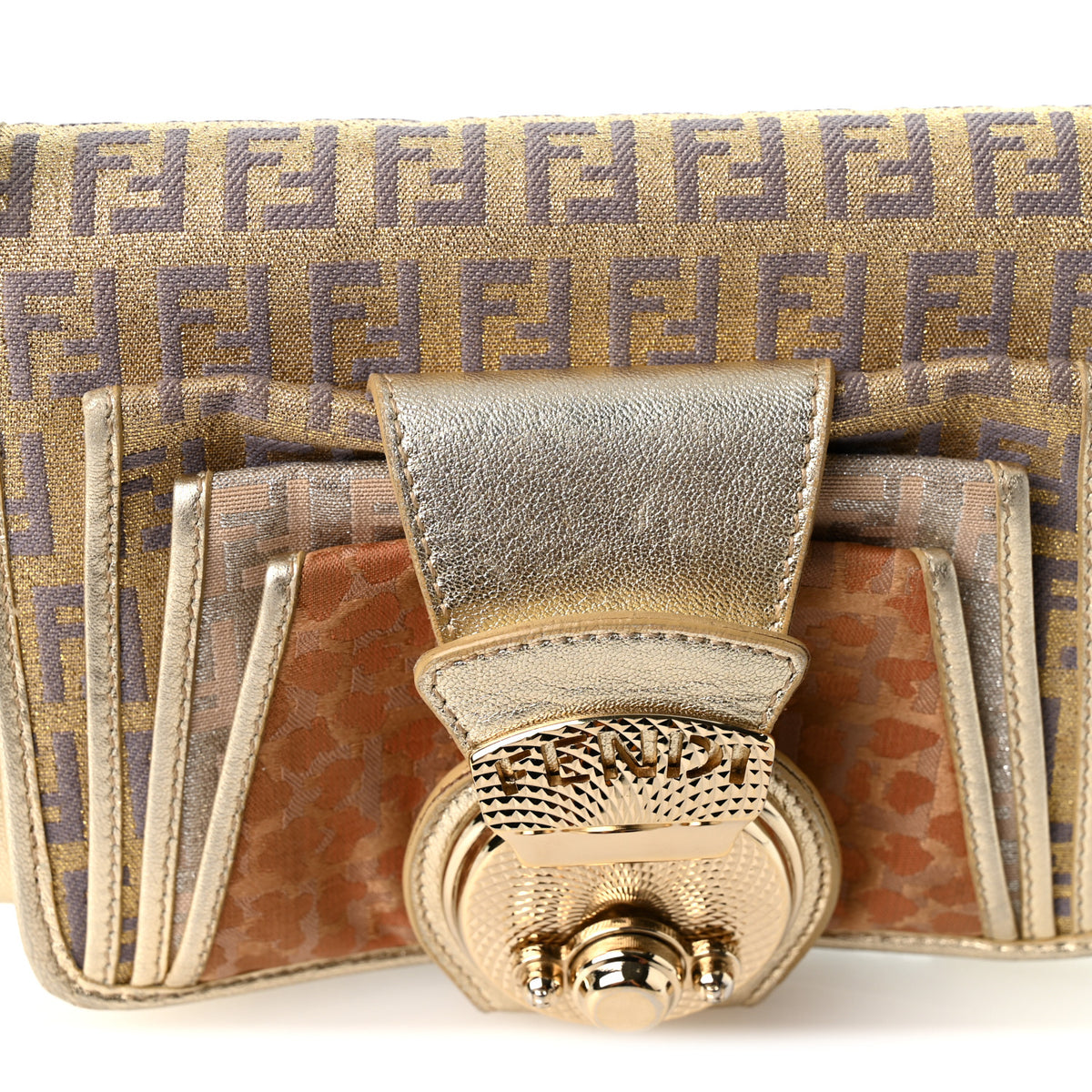 Fendi Metallic Calfskin Jacquard Zucchino Leopard Print Compilation Hobo Gold Multicolor 8 of 12