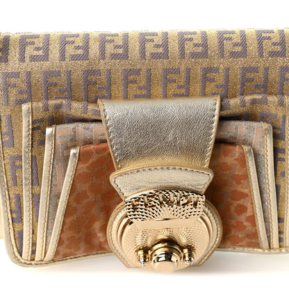 Fendi Metallic Calfskin Jacquard Zucchino Leopard Print Compilation Hobo Gold Multicolor 8 of 12