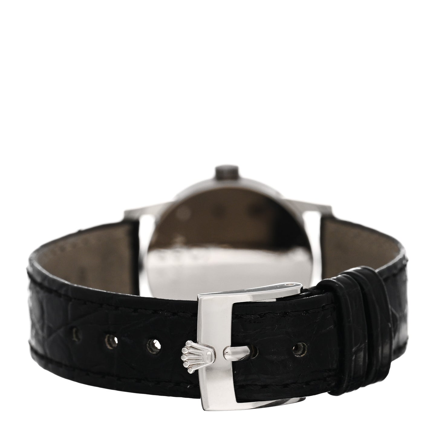 18K White Gold Alligator 25mm Cellini Quartz Watch Black 6111