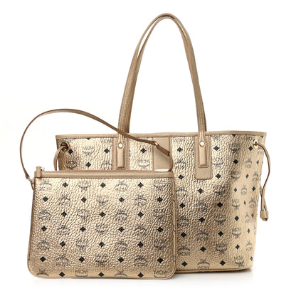 MCM Metallic Visetos Medium Liz Reversible Shopper Tote Gold 1 of 15
