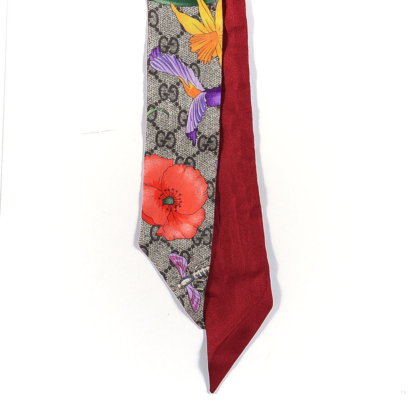 Silk Twill GG Monogram Special Flory Neck Bow Scarf Beige Red