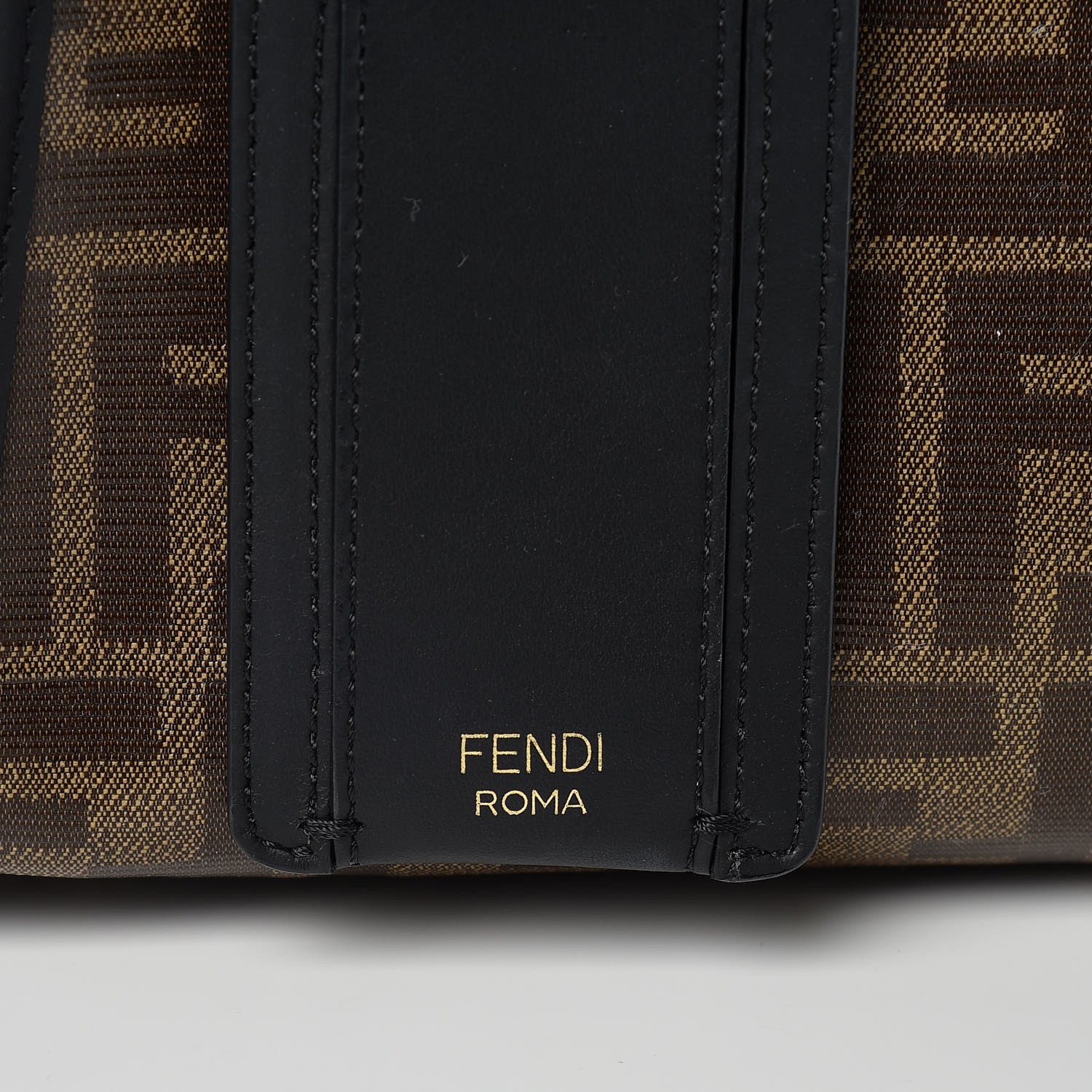 Fendi Glazed Fabric Vitello Century FF 1974 Stamp Patch Mini Peekaboo Defender Cover Mogano Panna Black 9 of 12