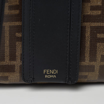 Fendi Glazed Fabric Vitello Century FF 1974 Stamp Patch Mini Peekaboo Defender Cover Mogano Panna Black 9 of 12