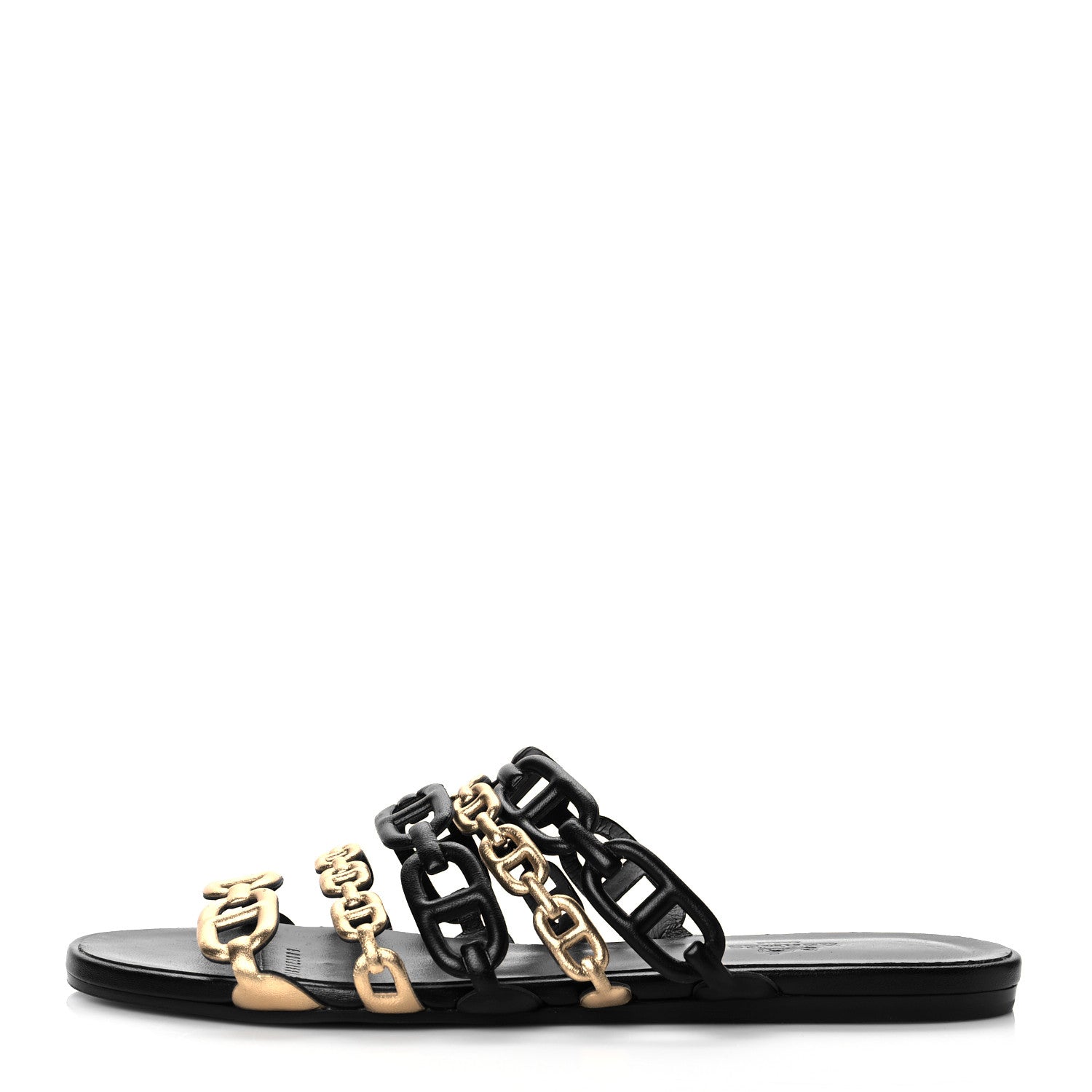 Hermes Metallic Nappa Suede Chaine d'Ancre Sandals 38 Black Champagne 1 of 8