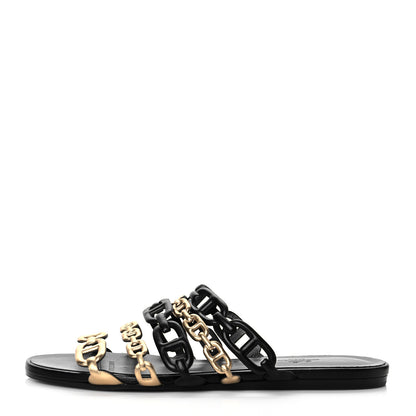 Hermes Metallic Nappa Suede Chaine d'Ancre Sandals 38 Black Champagne 1 of 8
