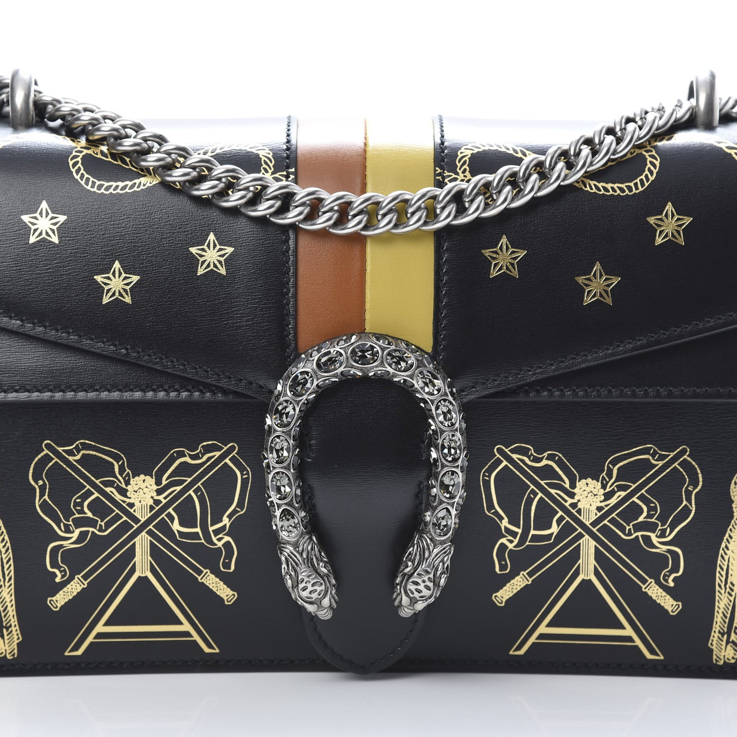 Calfskin Crystal Star Tassel Print Small Dionysus Shoulder Bag Black