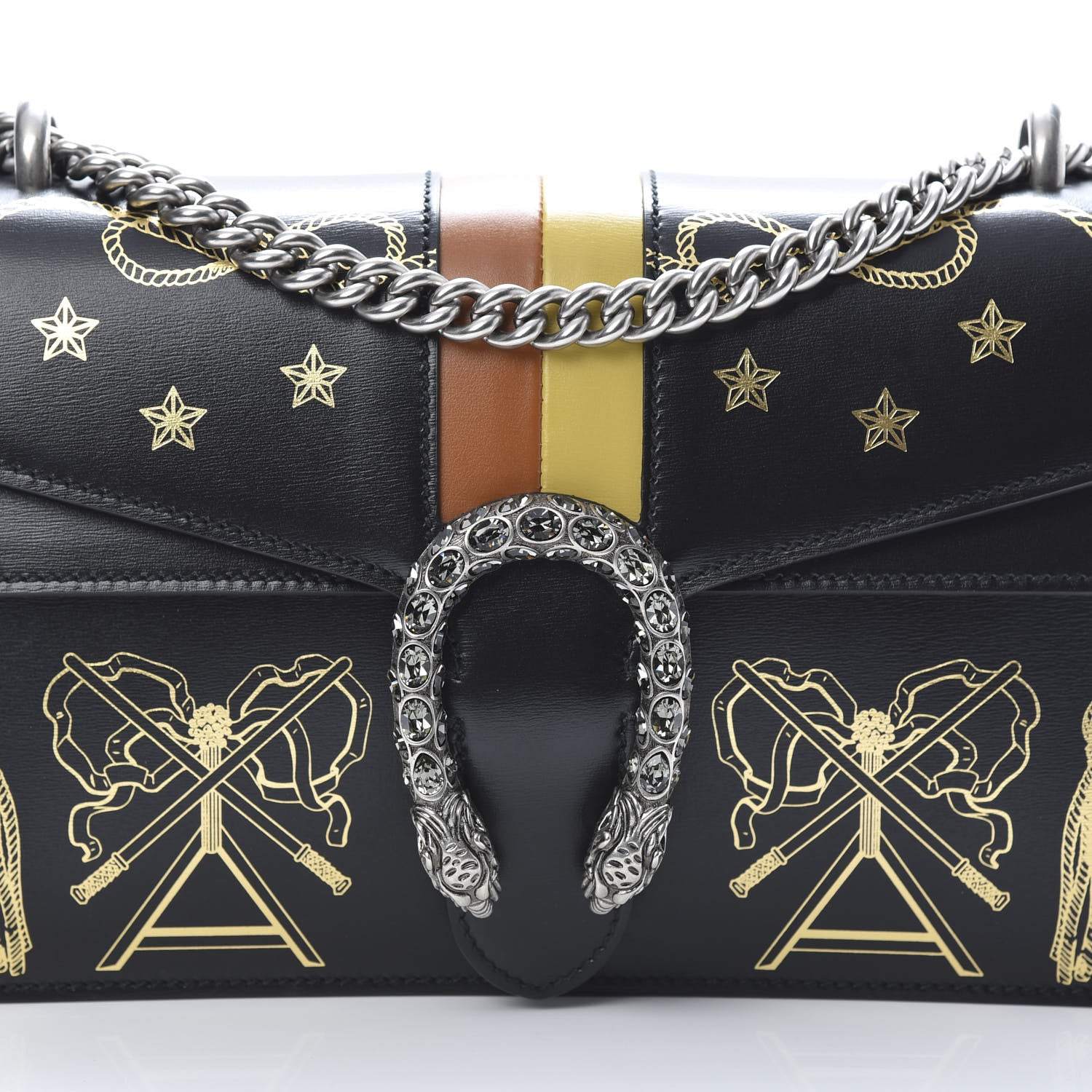 Gucci Calfskin Crystal Star Tassel Print Small Dionysus Shoulder Bag Black 8 of 11