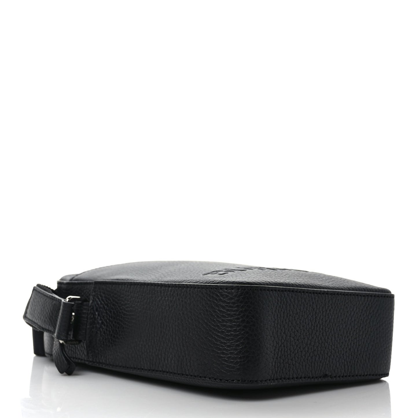 Pebbled Calfskin Logo Embossed Thornton Messenger Bag Black