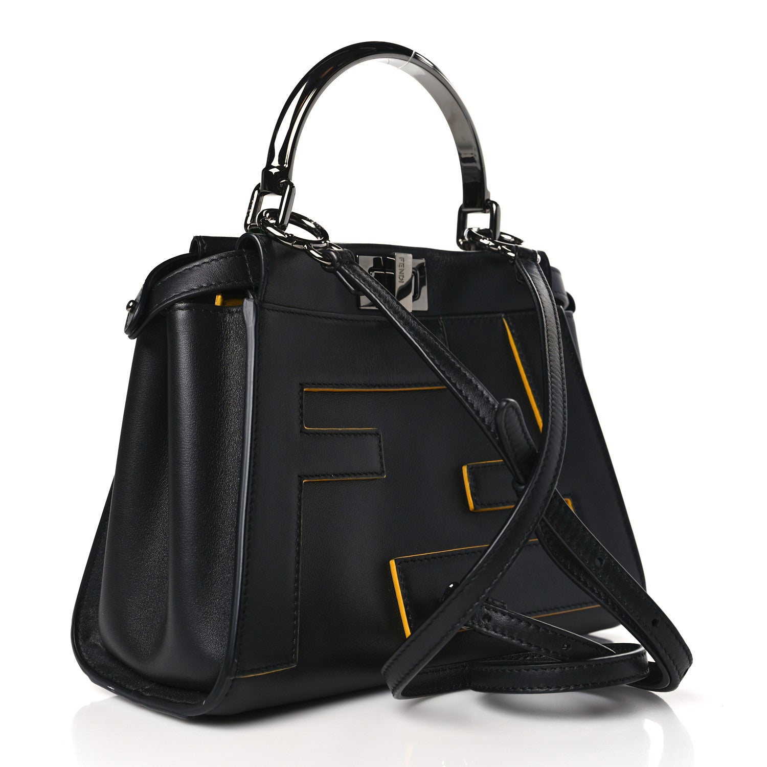 Fendi Nappa FF Mini Peekaboo Iconic Satchel Black Sunflower 3 of 8