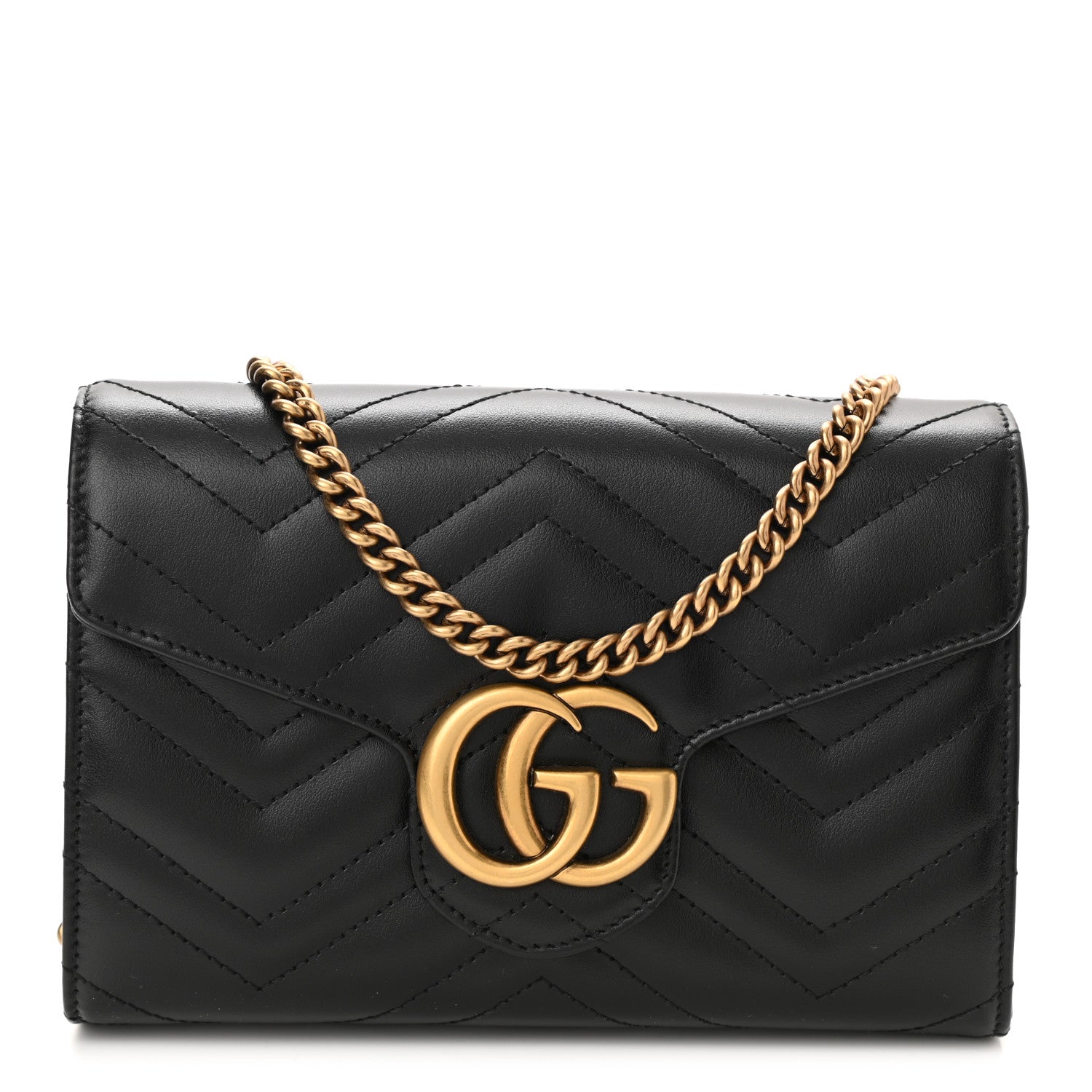 product image of GUCCI Calfskin Matelasse GG Marmont Chain Wallet Black FASHIONPHILE