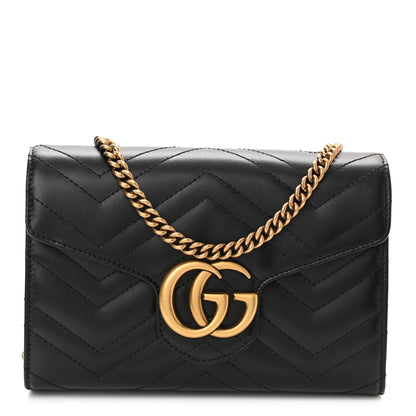 Gucci Calfskin Matelasse GG Marmont Chain Wallet Black 1 of 8
