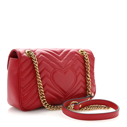 Gucci Calfskin Matelasse Small GG Marmont Shoulder Bag Hibiscus Red 3 of 13