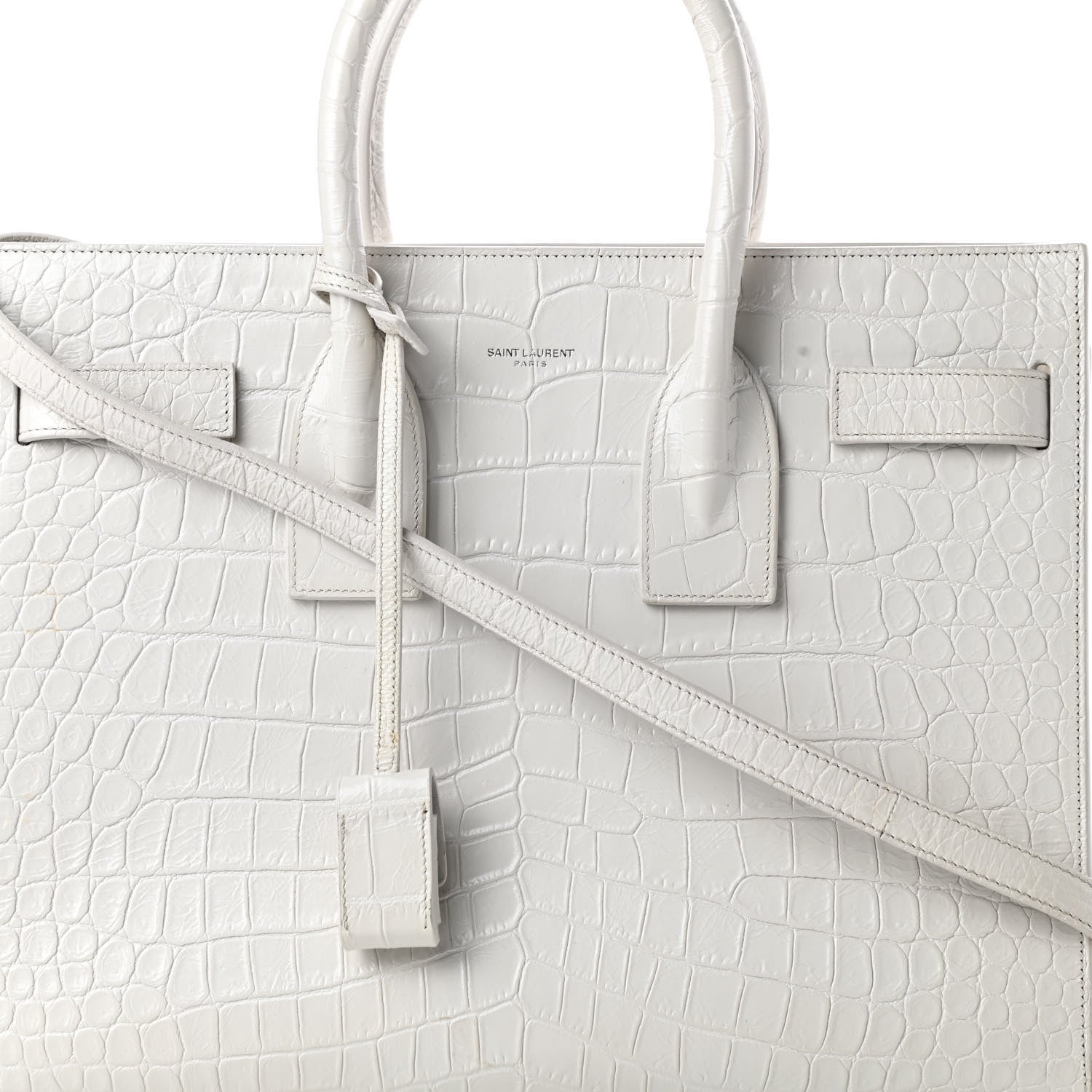 Saint Laurent Calfskin Crocodile Embossed Small Sac De Jour White Souffle 8 of 19