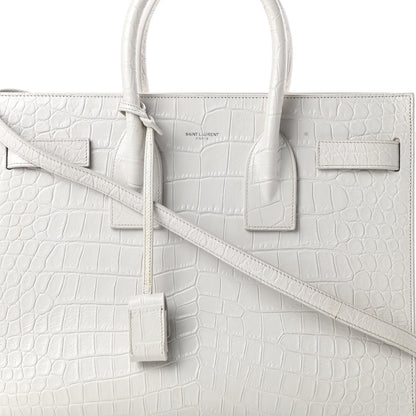 Saint Laurent Calfskin Crocodile Embossed Small Sac De Jour White Souffle 8 of 19