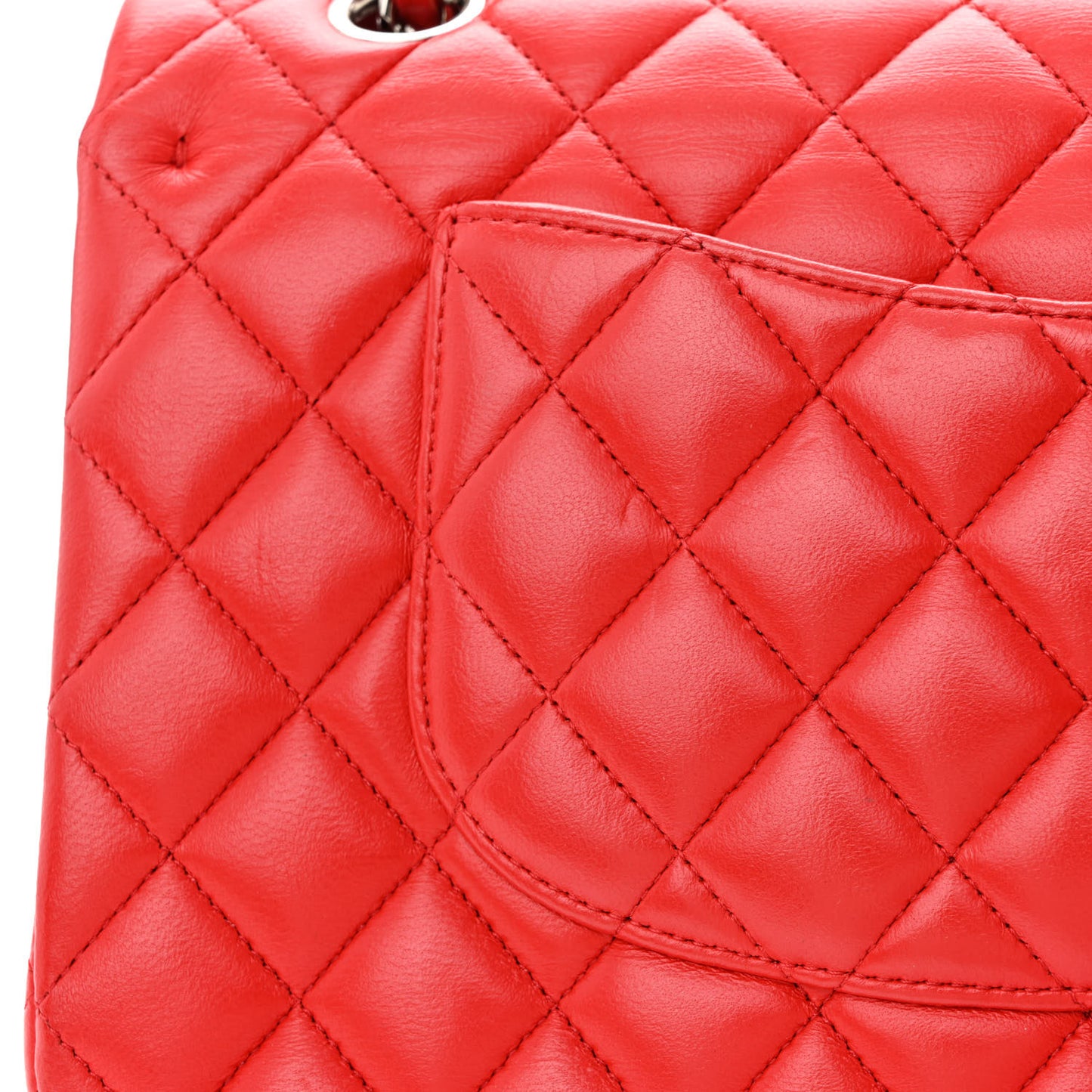 Lambskin Quilted Medium Double Flap Red