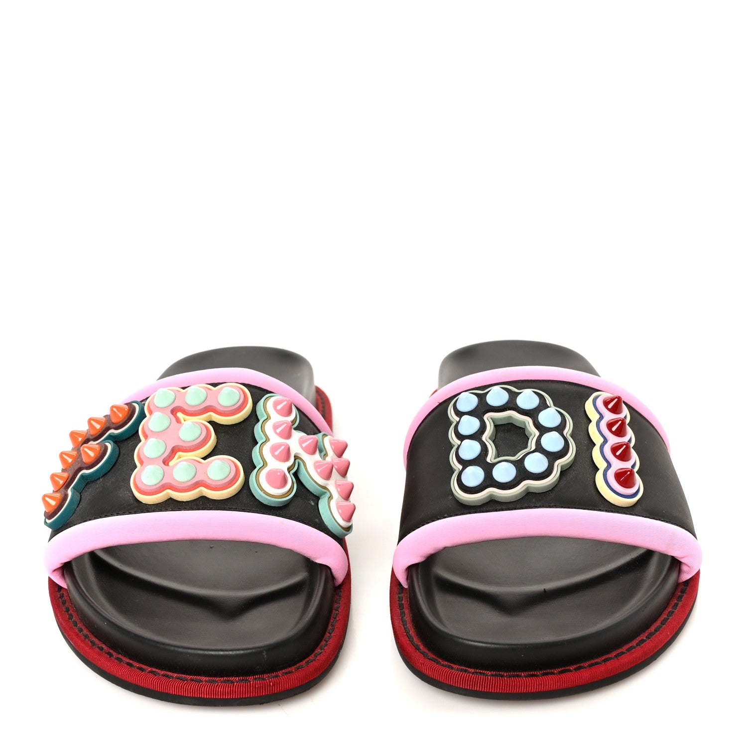 Fendi Vitello Studded Fun Fair Slide Sandals 38 Black Multicolor 3 of 9