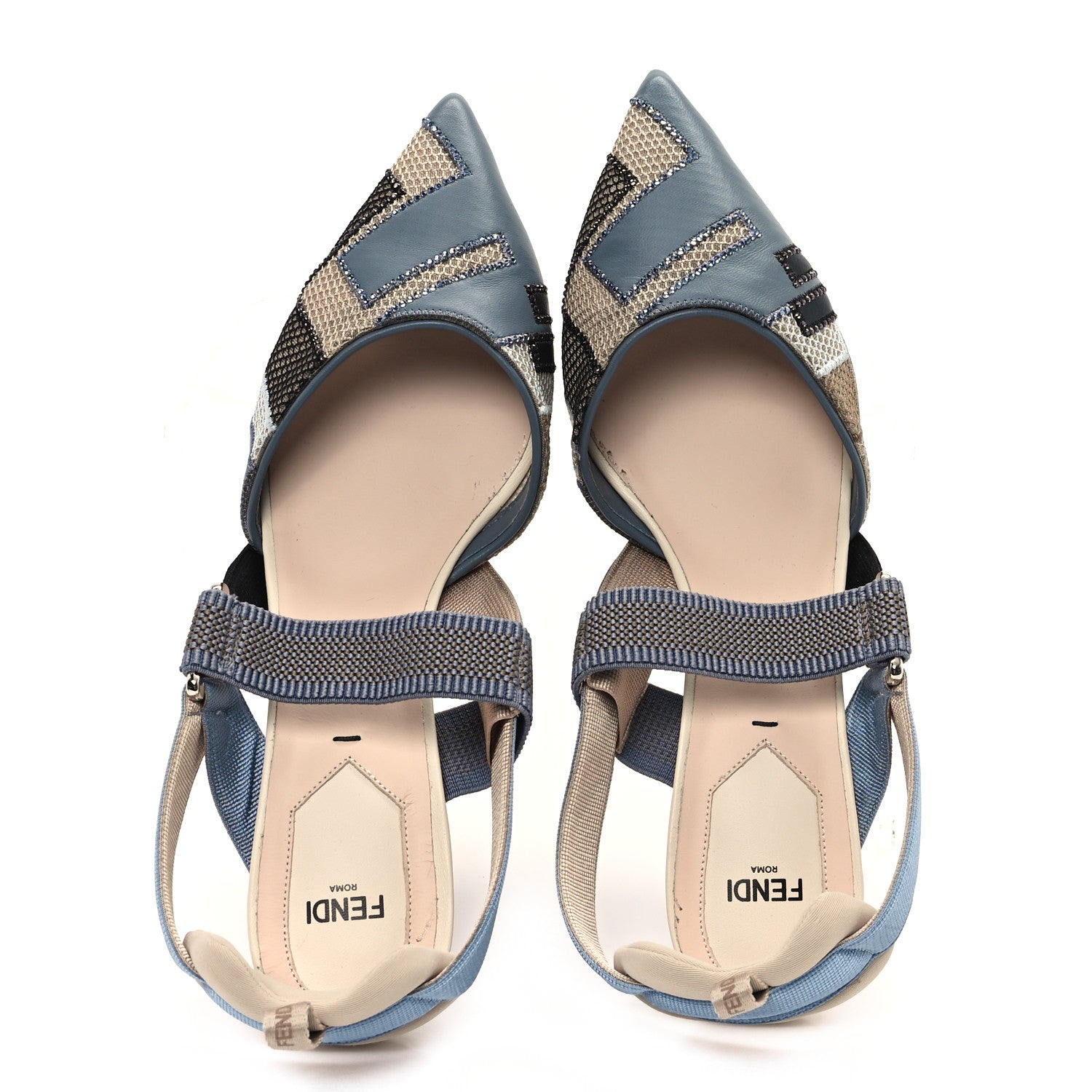 Fendi Mesh Lambskin Crystal FF Colibri 85mm Slingback Pumps 40 Blue 2 of 8