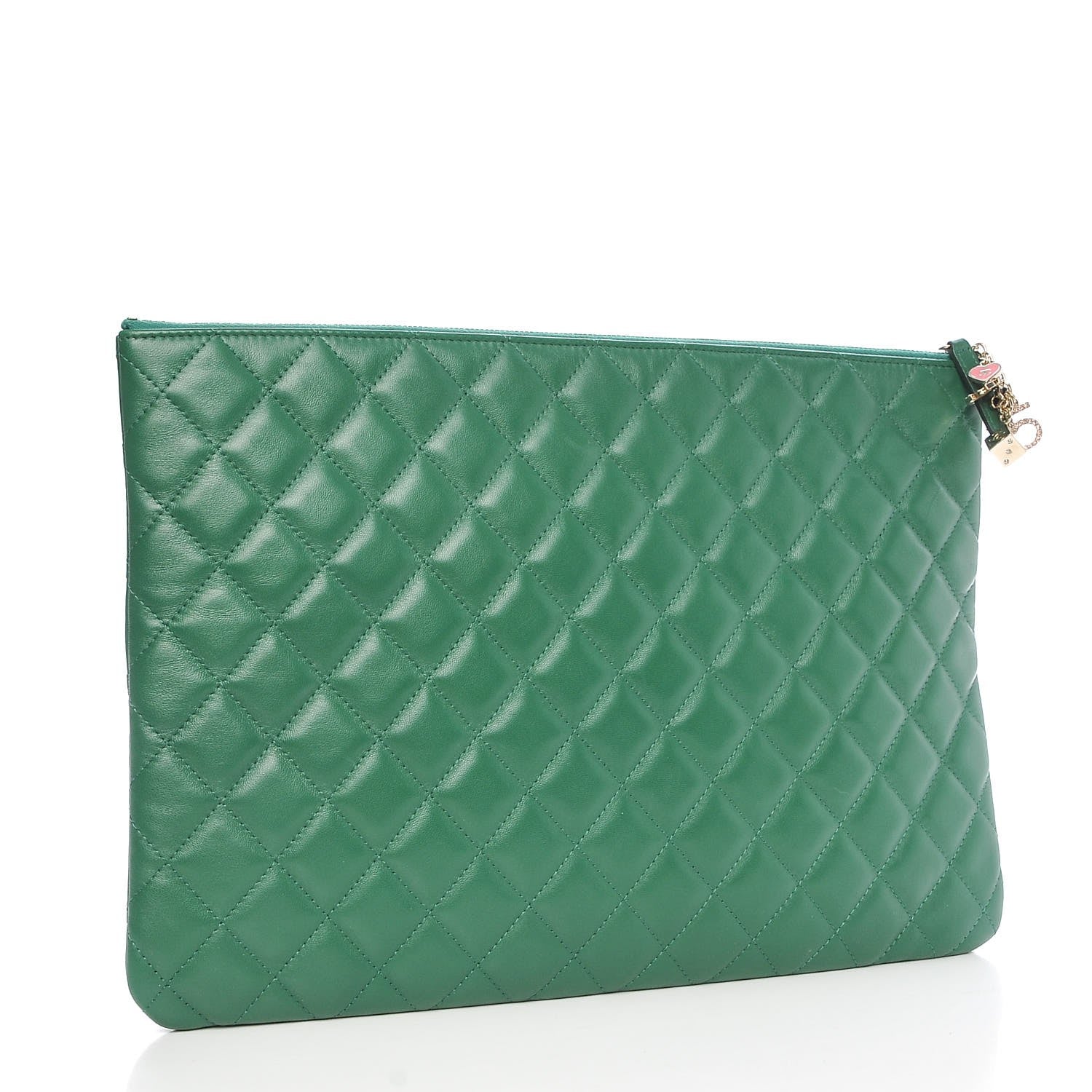 Chanel Lambskin Quilted Large Casino Beauty CC Cosmetic Case Green 3 of 7