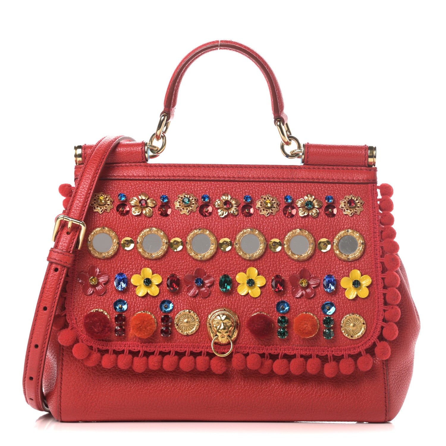 Dolce & Gabbana Calfskin Embellished Medium Miss Sicily Satchel Red 1 of 15