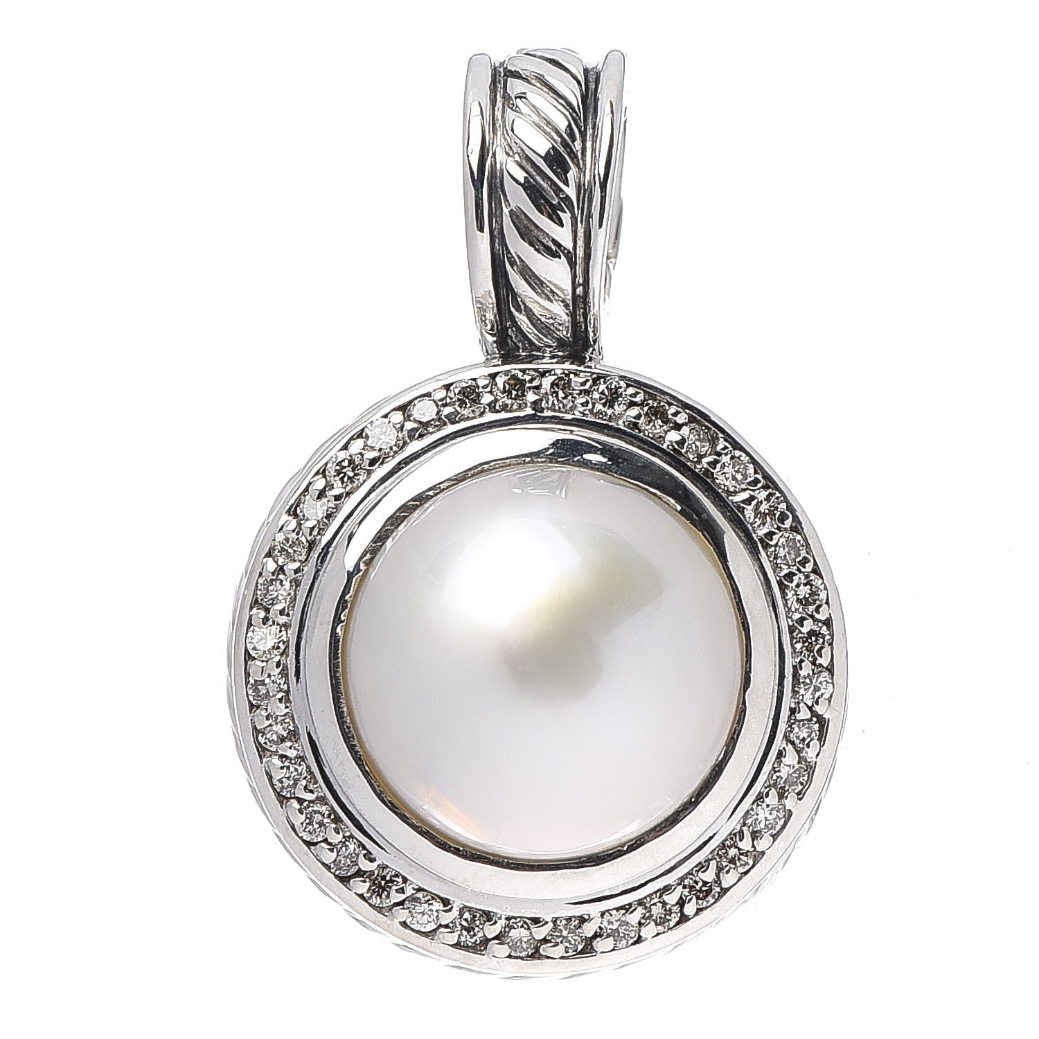 David Yurman Sterling Silver Diamond Pearl 14mm Cerise Enhancer Pendant 1 of 3