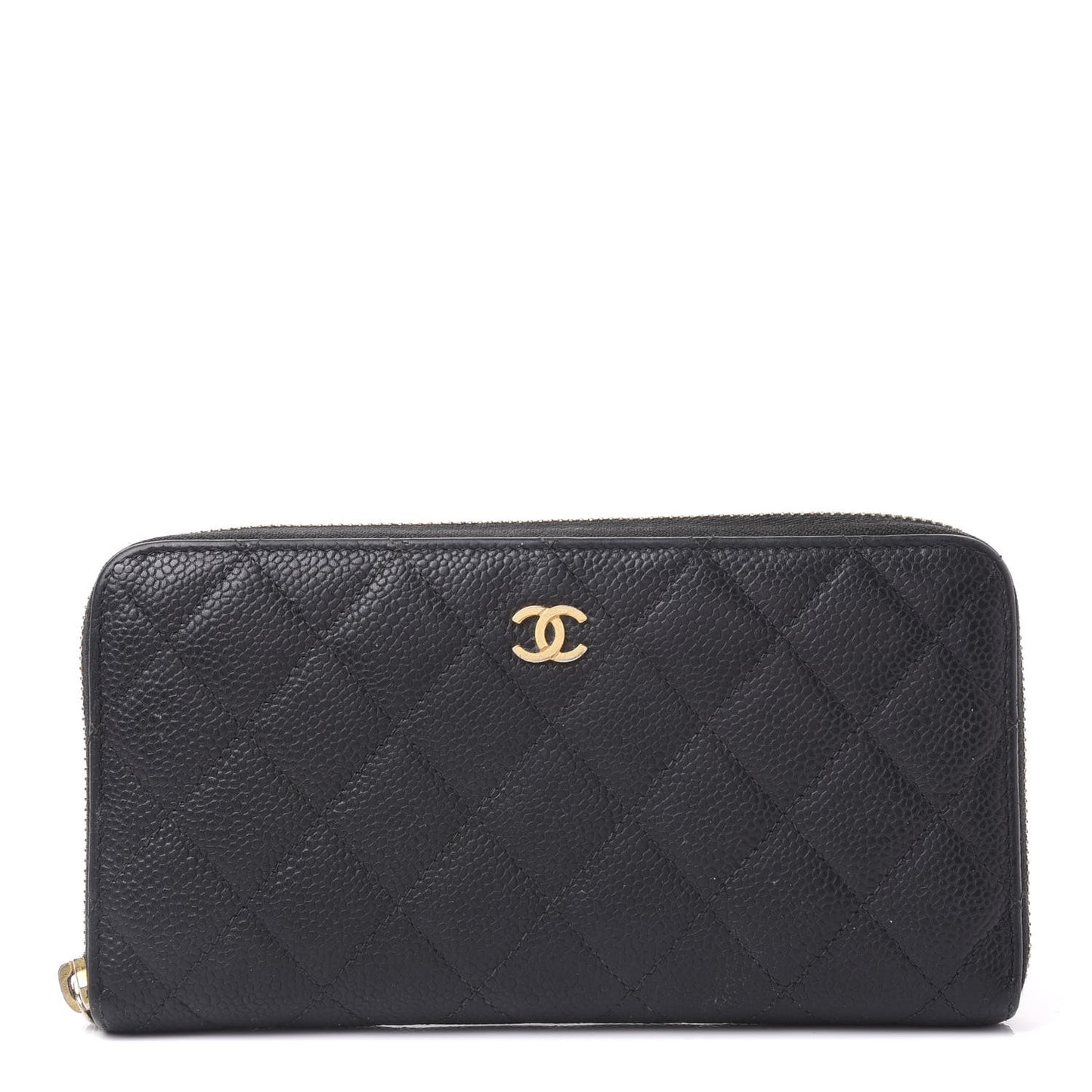 Caviar Quilted Large Gusset Zip Around Wallet Black