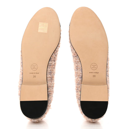 Chanel Glittered Tweed Grosgrain Cap Toe Ballet Flats 38 Pink Beige Ecru Black 5 of 9