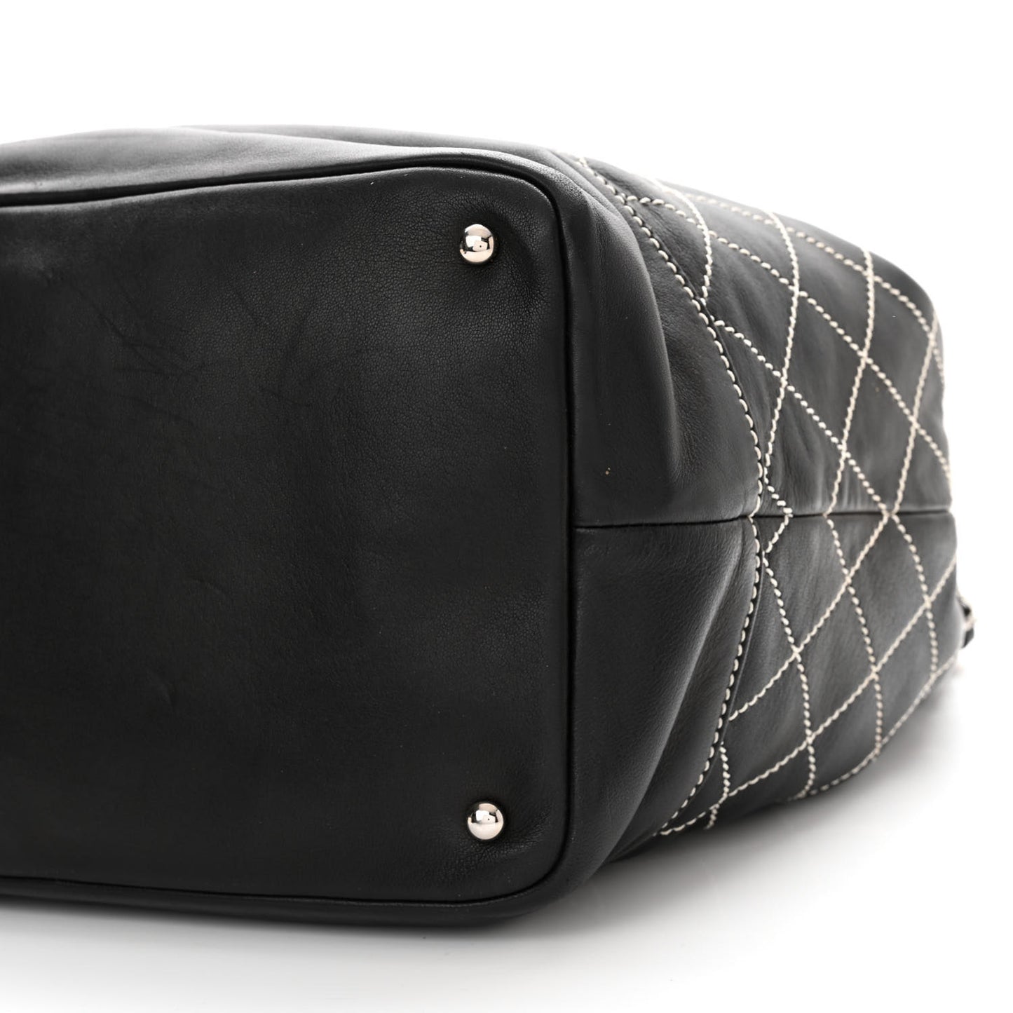 Calfskin Contrast Stitch Surpique Bucket Bag Black