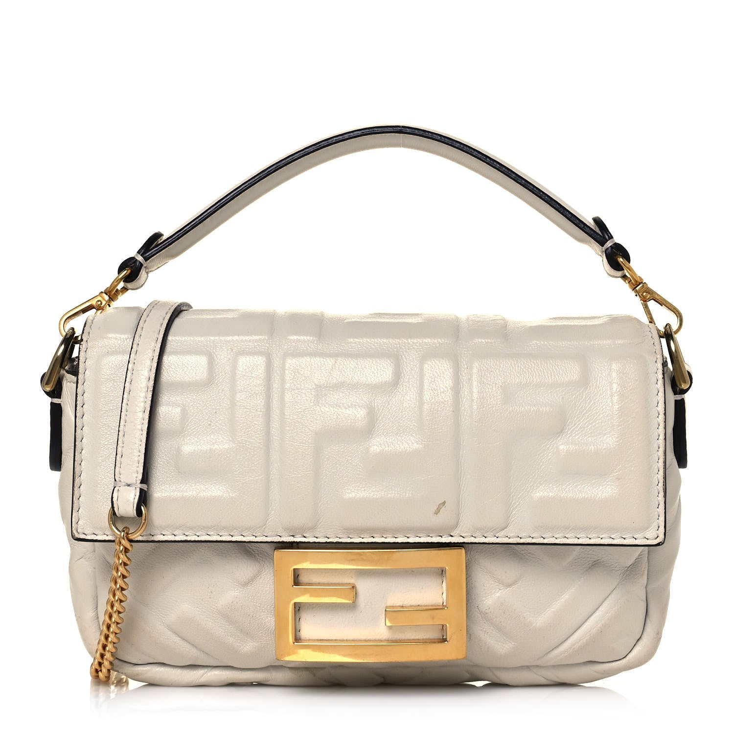 Fendi Nappa FF 1974 Embossed Mini Baguette White 1 of 20