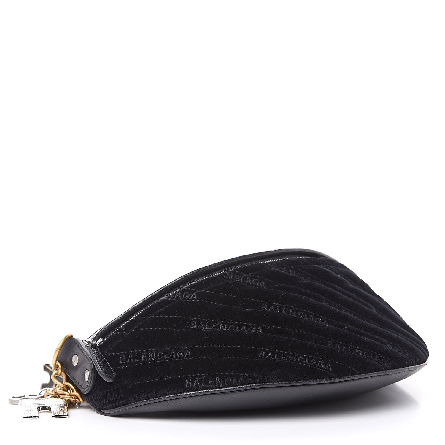 Balenciaga Crushed Velvet Diagonal Allover Logo Matelasse XS Souvenir Belt Bag Black 4 of 10