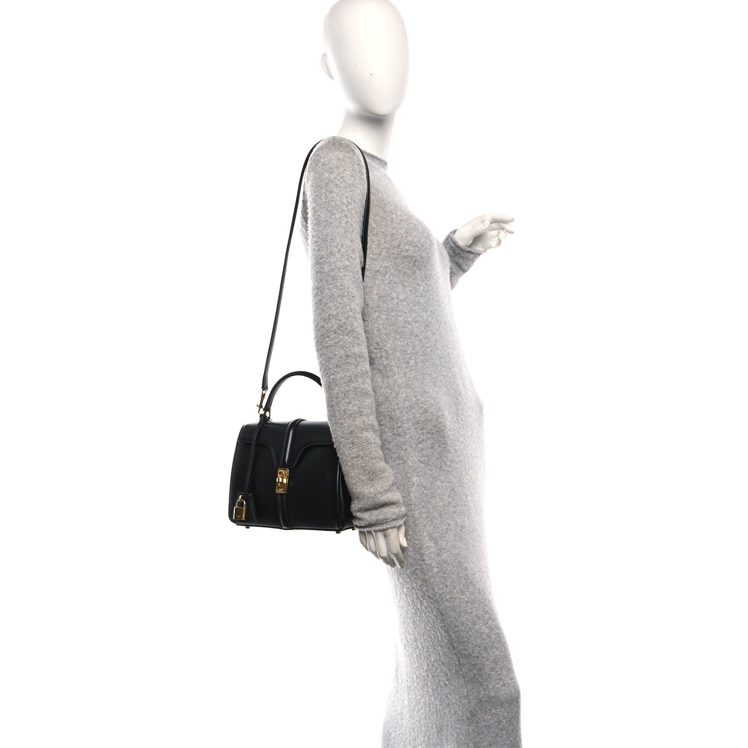 Celine Satinated Calfskin Small 16 Top Handle Bag Black 2 of 9