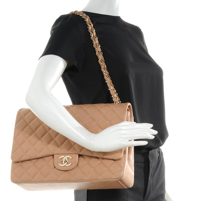 Chanel Lambskin Quilted Maxi Double Flap Beige 2 of 8