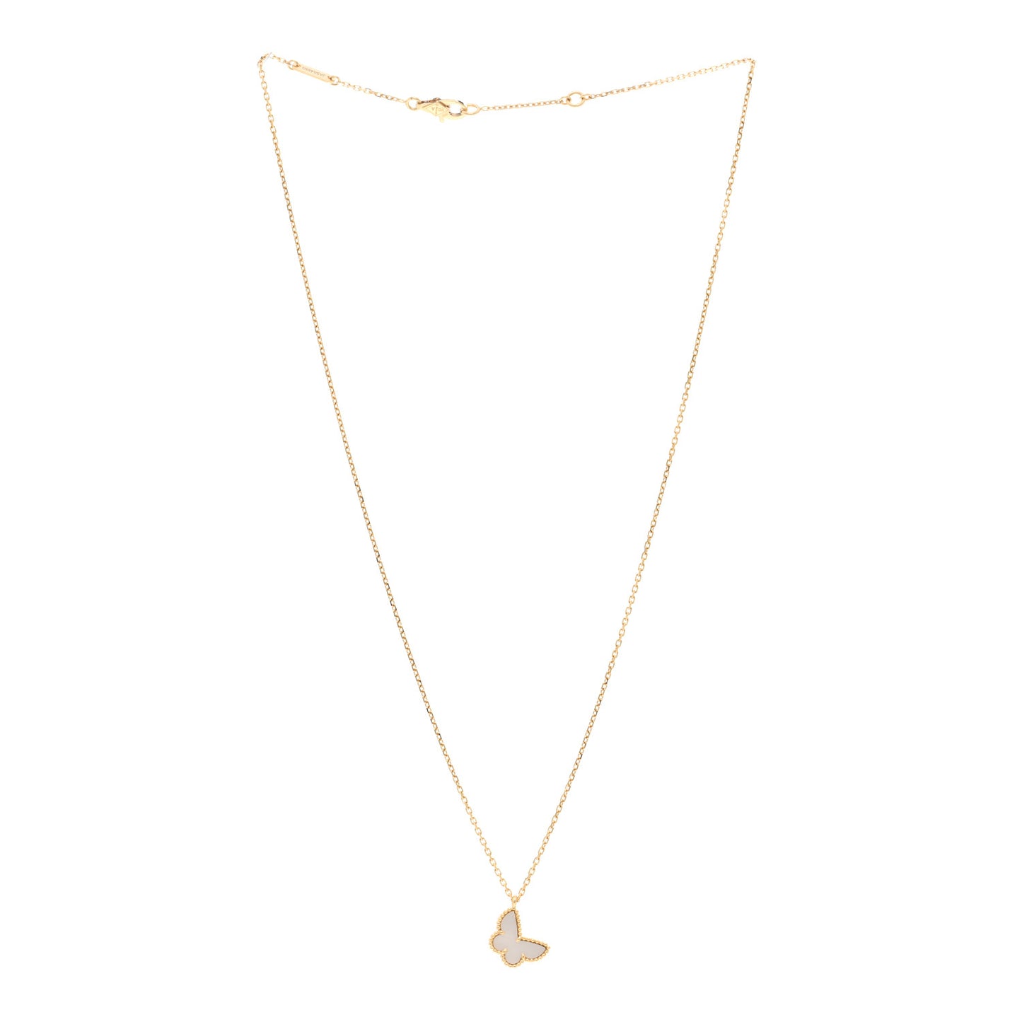 18K Yellow Gold Mother of Pearl Sweet Alhambra Butterfly Pendant Necklace