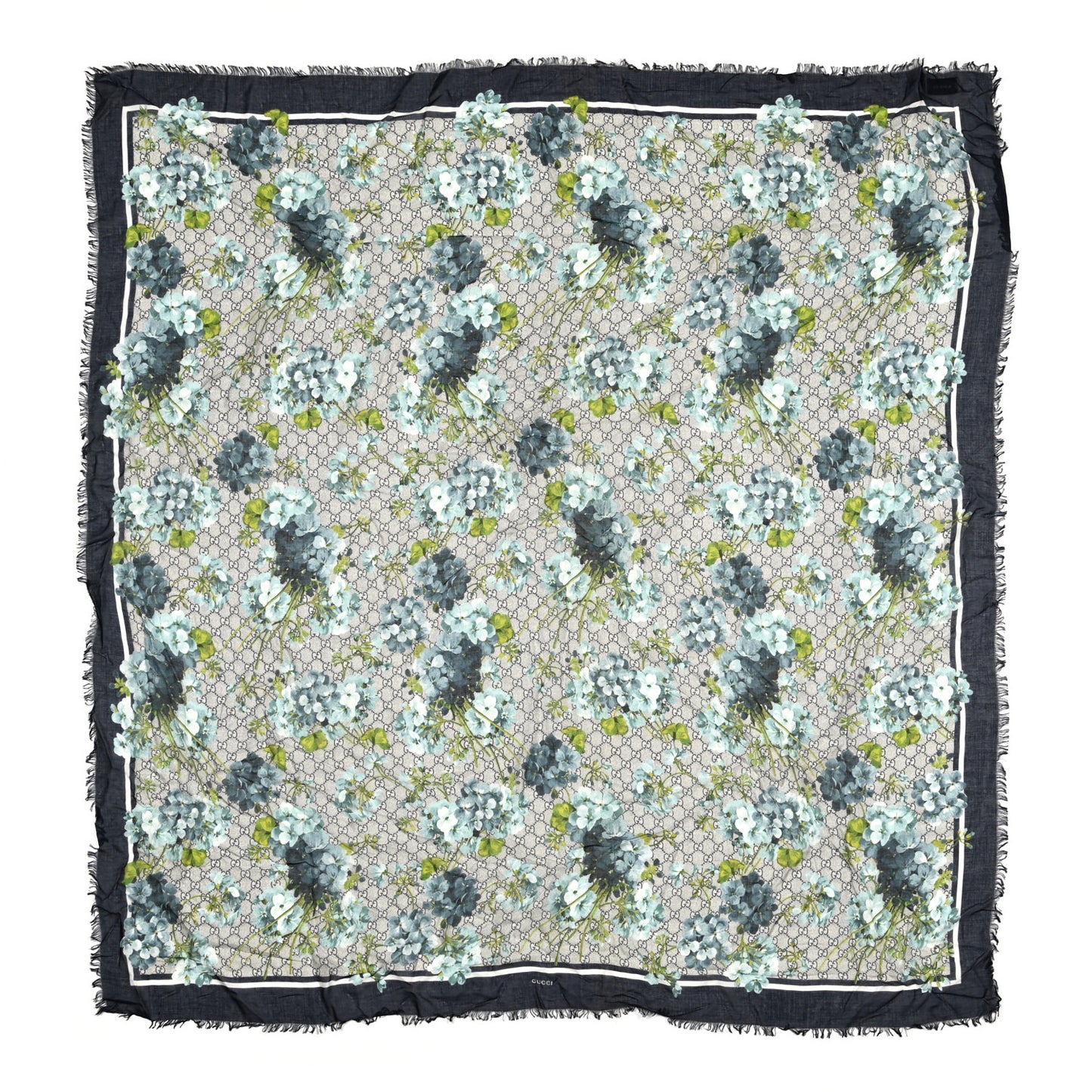 Modal Silk Monogram New Bloom GG Square Scarf Midnight Blue Sky Blue