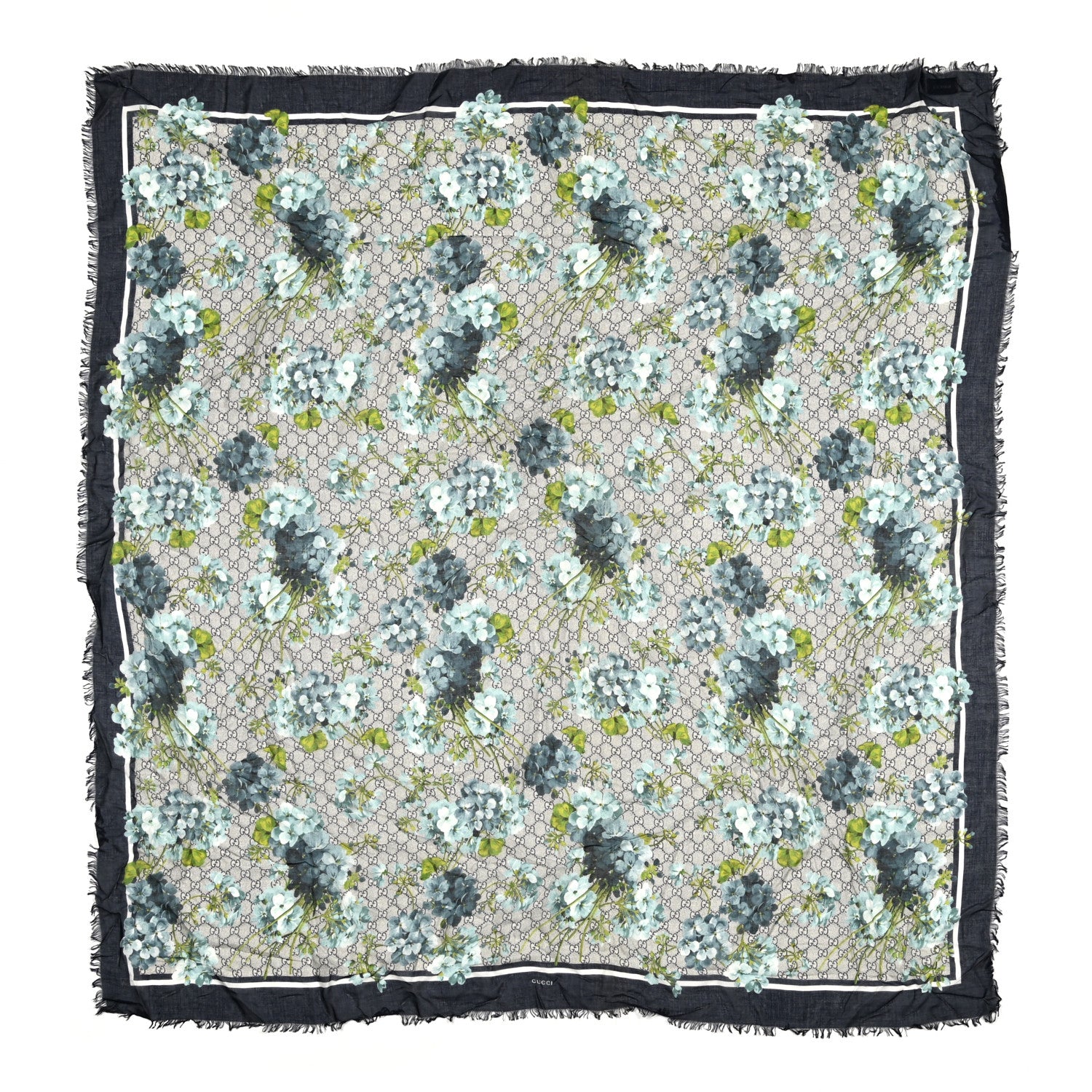 Gucci Modal Silk Monogram New Bloom GG Square Scarf Midnight Blue Sky Blue 1 of 6