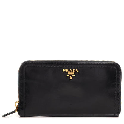 Prada Vitello Shine Zip Around Wallet Nero Black 1 of 8
