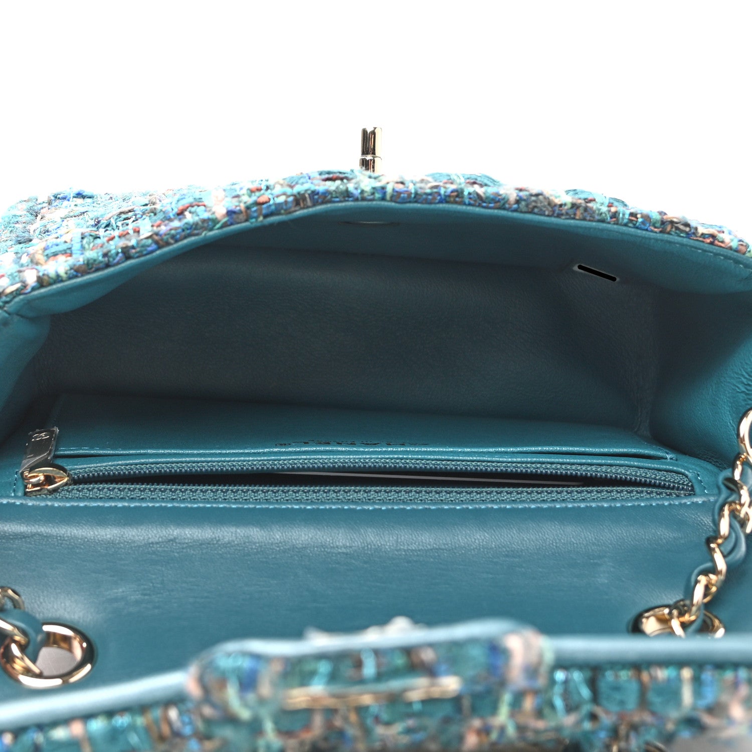 Chanel Tweed Quilted Egyptian Mini Rectangular Flap Turquoise 5 of 11