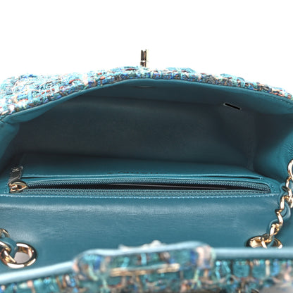 Chanel Tweed Quilted Egyptian Mini Rectangular Flap Turquoise 5 of 11