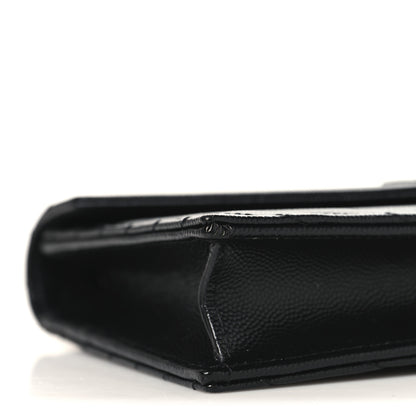Saint Laurent Grain De Poudre Matelasse Chevron Monogram Monochrome Envelope Chain Wallet Black 8 of 10