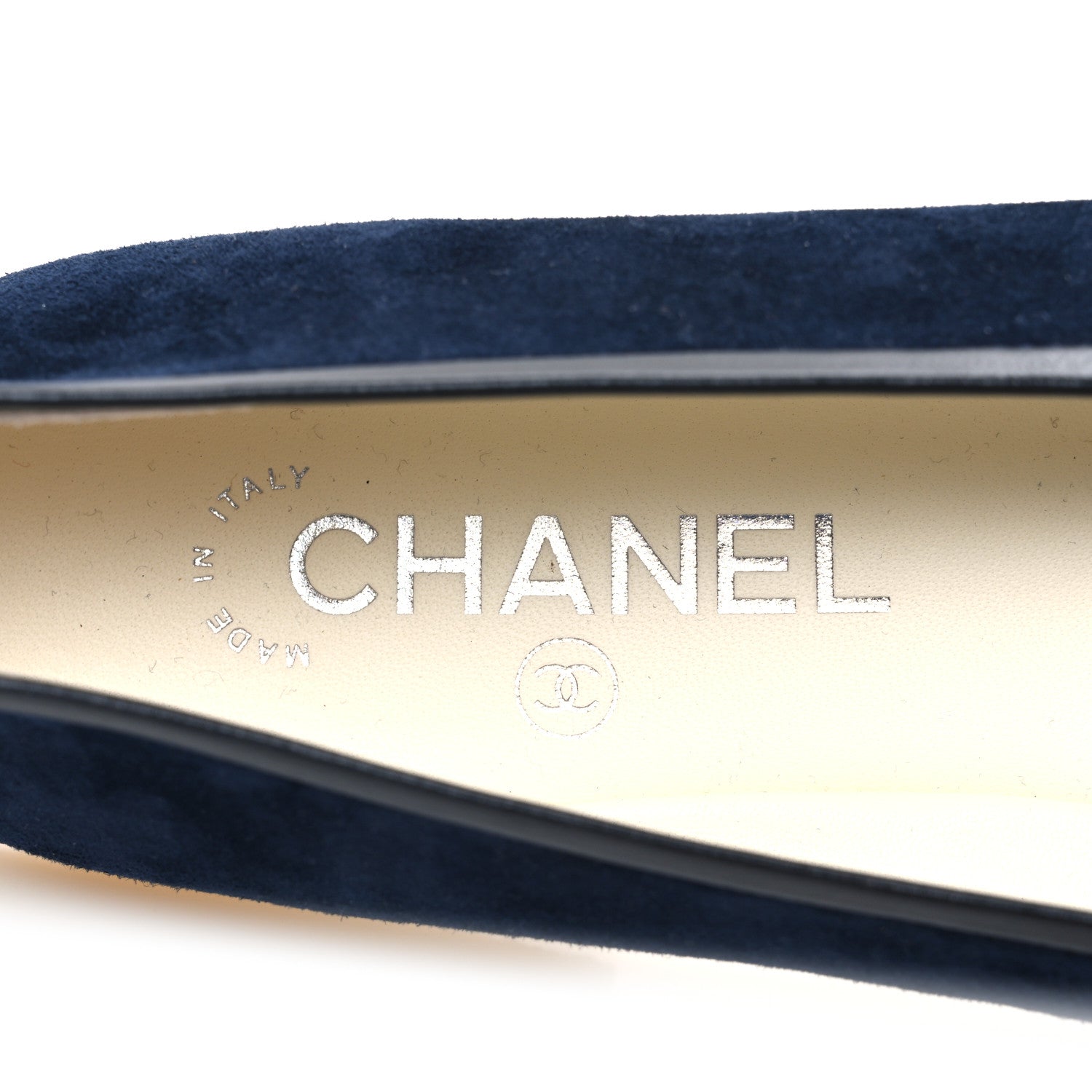 Chanel Suede Calfskin Cap Toe CC Ballerina Flats 40 Navy Black 10 of 10