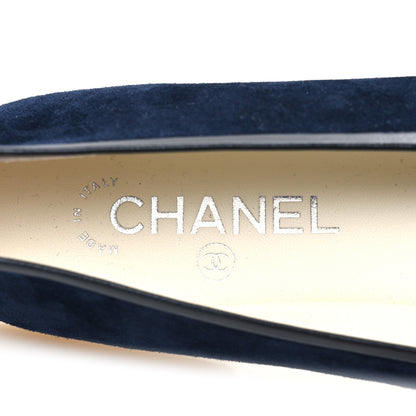 Chanel Suede Calfskin Cap Toe CC Ballerina Flats 40 Navy Black 10 of 10