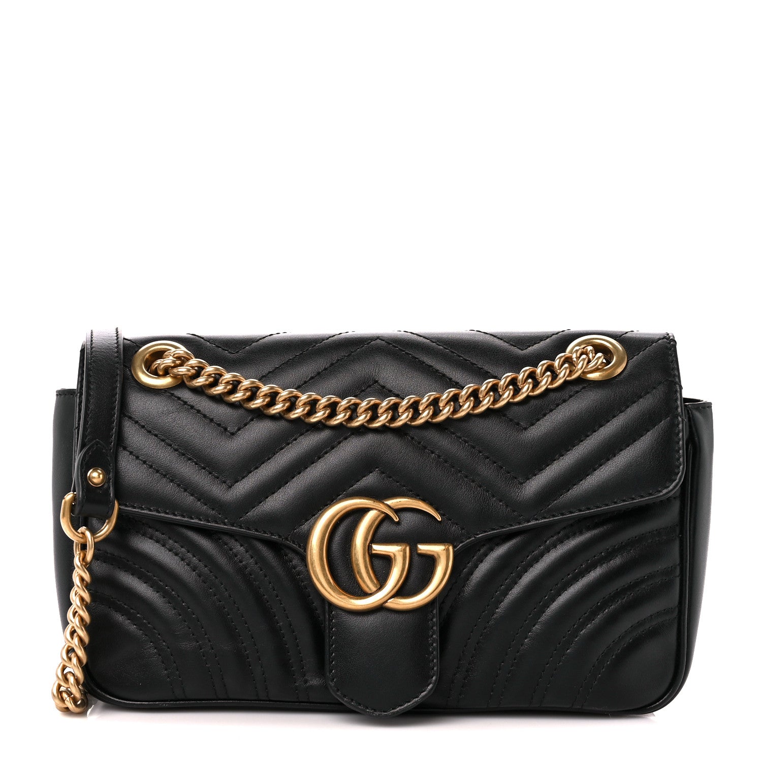 Gucci Calfskin Matelasse Small GG Marmont Shoulder Bag Black 1 of 11