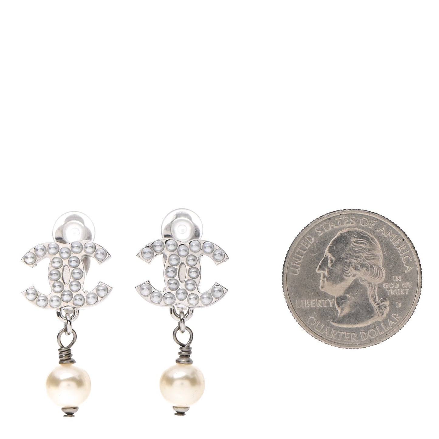 Pearl CC Drop Earrings Silver