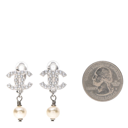 Chanel Pearl CC Drop Earrings Silver 2 of 4