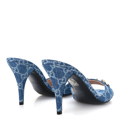 Gucci Denim GG Monogram Horsebit Slide Sandals 37 Blue 5 of 10