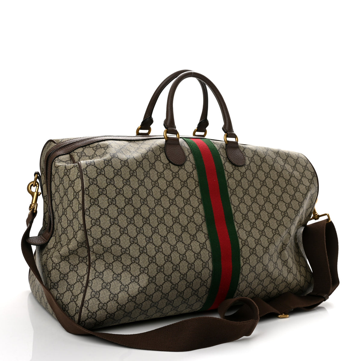 Gucci GG Supreme Monogram Textured Dollar Calfskin Web Large Savoy Duffle Bag Beige Ebony New Acero 2 of 12