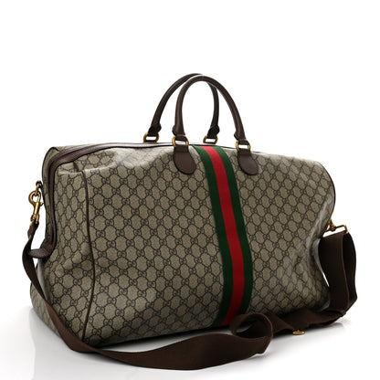 Gucci GG Supreme Monogram Textured Dollar Calfskin Web Large Savoy Duffle Bag Beige Ebony New Acero 2 of 12