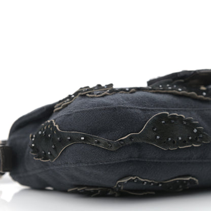 Fendi Wool Beaded Baguette Black 8 of 14