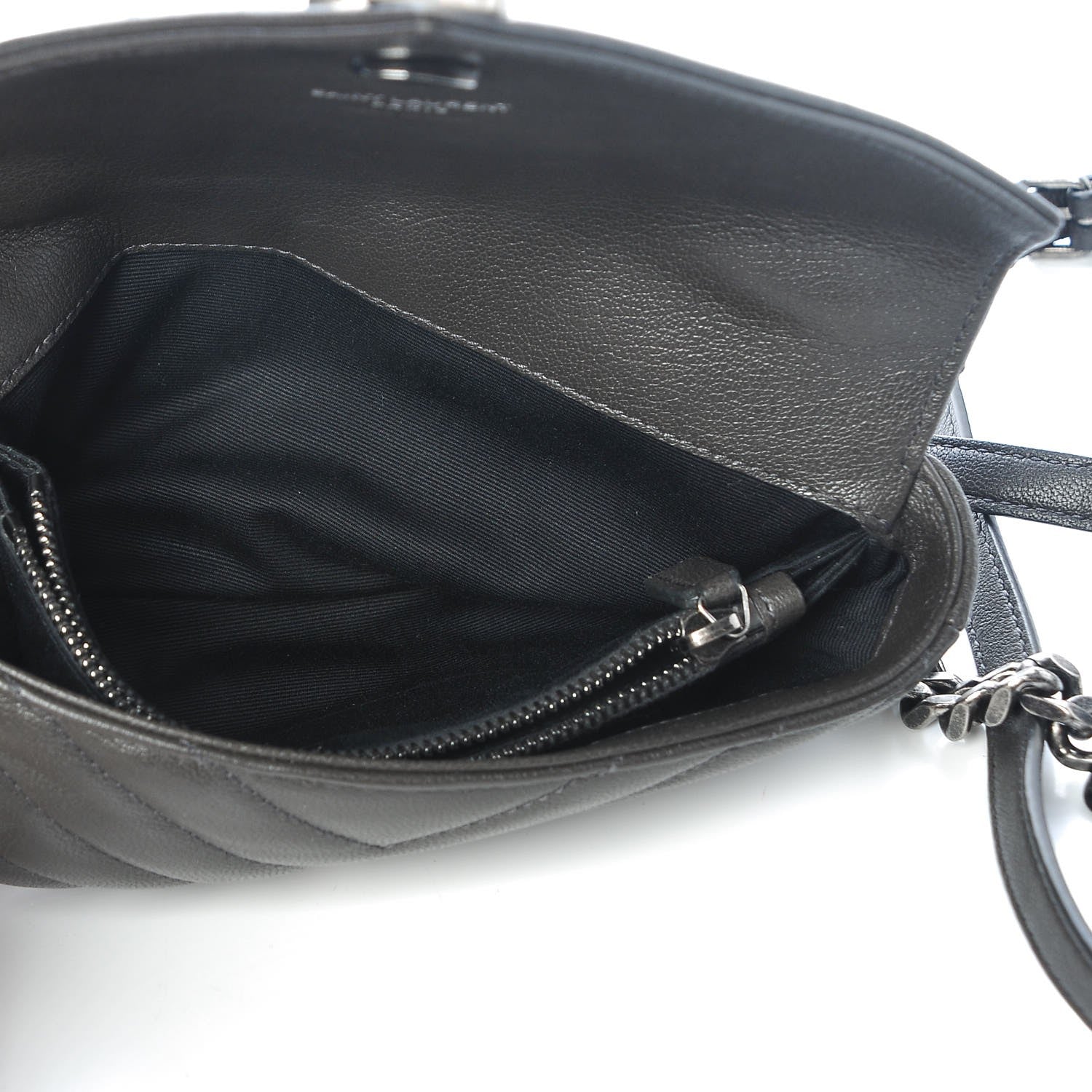 Saint Laurent Sheepskin Matelasse Chevron Monogram College Chain Wallet Coal 5 of 8