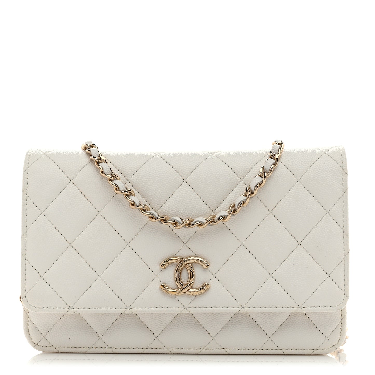 Caviar Quilted Wallet on Chain WOC White